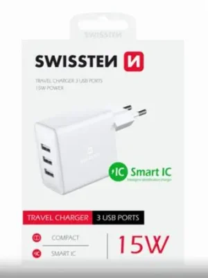 SWISSTEN Siťový adaptér 3xUSB 3A 15W, bílý Sezónní Sleva
