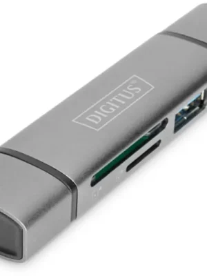 Výprodej DIGITUS Čtečka karet OTG (USB-C + USB 3.0) 1x SD, 1x MicroSD, 1x USB 3.0, šedá - DA-70886
