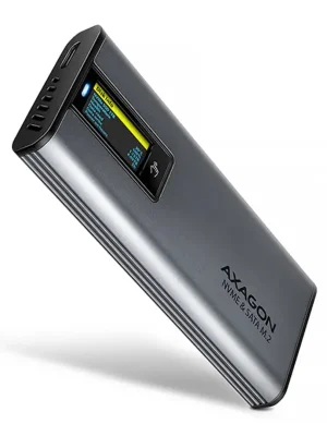 AXAGON EEM2-SD2 - USB-C 10Gbps - M.2 NVMe & SATA SSD kovový DISPLAY box, bezšroubkový Ověřený